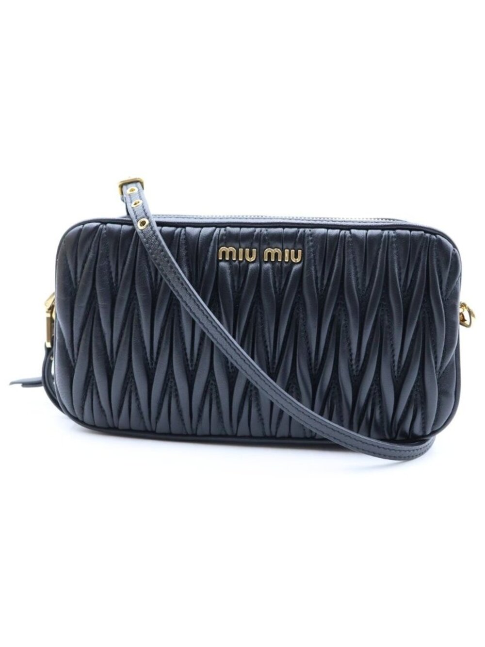 Miu Miu Matelasse Shoulder Bag Pochette Leather Black